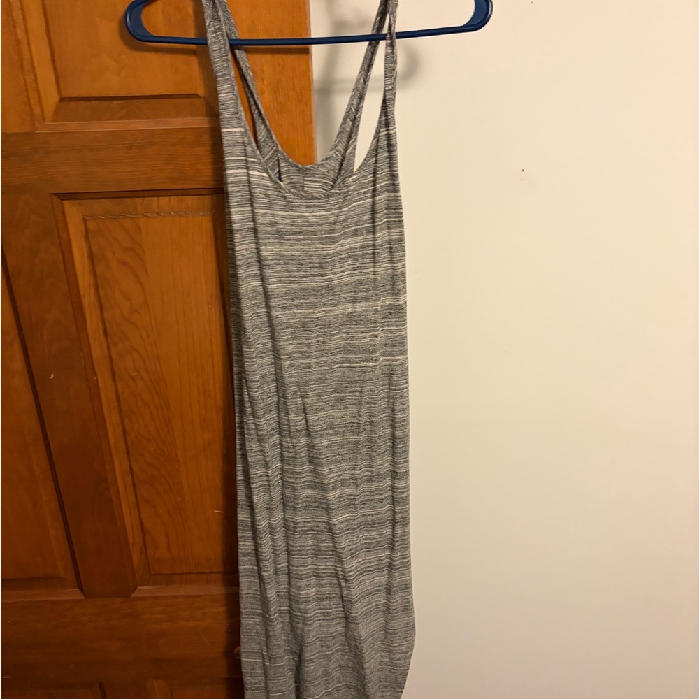 LOFT Gray Striped Maxi Tank Dress
